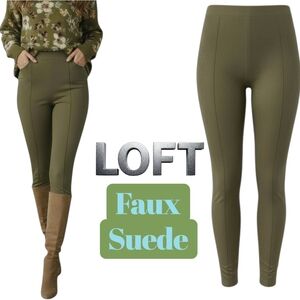 LOFT Front Seam Faux Suede High Waist Leggings In Olive Size Large Petite EUC